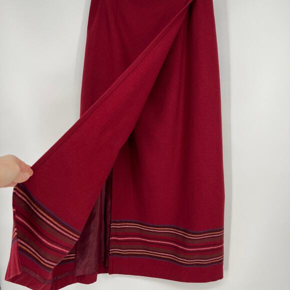 Vtg Eddie Bauer Wool Blanket Wrap Skirt Sz 10 Cranberry Red Multi Stripe Long - Picture 4 of 11